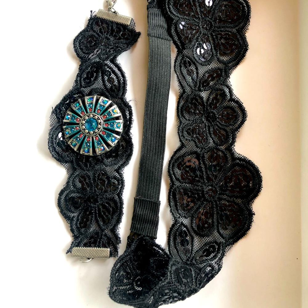 Sequined Black Lace bracelet & Matching Headband